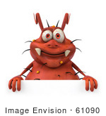 #61090 Royalty-Free (Rf) Illustration Of A 3d Virus Mascot Standing Behind A Blank Sign