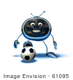 #61095 Royalty-Free (Rf) Illustration Of A 3d Chrome Tv Character Playing Soccer - Version 14