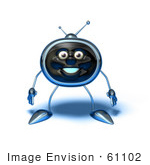 #61102 Royalty-Free (Rf) Illustration Of A 3d Chrome Tv Character Standing And Facing Front - Version 1