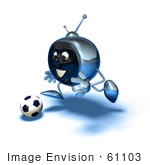 #61103 Royalty-Free (Rf) Illustration Of A 3d Chrome Tv Character Playing Soccer - Version 11