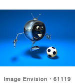 #61119 Royalty-Free (Rf) Illustration Of A 3d Chrome Tv Character Playing Soccer - Version 8