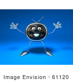 #61120 Royalty-Free (Rf) Illustration Of A 3d Chrome Tv Character Holding His Arms Open - Version 1