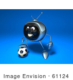 #61124 Royalty-Free (Rf) Illustration Of A 3d Chrome Tv Character Playing Soccer - Version 4