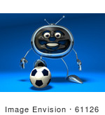 #61126 Royalty-Free (Rf) Illustration Of A 3d Chrome Tv Character Playing Soccer - Version 1