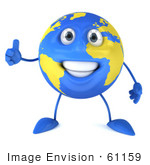 #61159 Royalty-Free (Rf) Illustration Of A 3d Blue And Yellow Globe Character Holding A Thumb Up