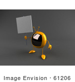 #61206 Royalty-Free (Rf) Illustration Of A 3d Yellow Square Tv Character Holding Up A Blank Sign - Version 2