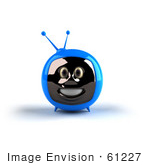 #61227 Royalty-Free (Rf) Illustration Of A 3d Blue Smiling Television Mascot - Version 1