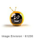 #61230 Royalty-Free (Rf) Illustration Of A 3d Yellow Smiling Television Mascot - Version 1