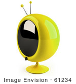 #61234 Royalty-Free (Rf) Illustration Of A 3d Yellow Round Retro Television - Version 8