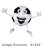 #61242 Royalty-Free (Rf) Illustration Of A 3d Soccer Ball Character Smiling And Leaping