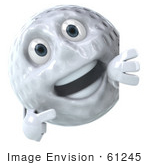 #61245 Royalty-Free (Rf) Illustration Of A 3d Golfball Character Pointing At A Blank Sign Board
