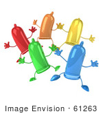 #61263 Royalty-Free (Rf) Illustration Of A 3d Group Of Colorful Happy Condom Characters Jumping