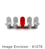 #61276 Royalty-Free (Rf) Illustration Of A 3d Red Toilet Standing Out In A Line Of White Toilets