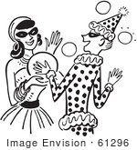 #61296 Cartoon Of A Sketch Of A Young Couple Dancing At A Costume Party In Black And White Royalty Free Vector Clipart
