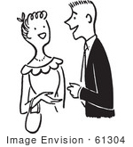 #61304 Cartoon Of A Young Couple Having A Conversation In Black And White - Royalty Free Vector Clipart