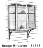 #61336 Retro Clipart Of Vintage Screened In Cellar Shelves With Food In Black And White - Royalty Free Vector Illustration by JVPD