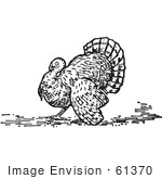 #61370 Retro Clipart Of A Vintage Thanksgiving Turkey Bird In Black And White - Royalty Free Vector Illustration