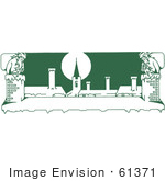 #61371 Clipart Of A Mirrored Border Of Retro Green Santas Climbing Into Brick Chimneys On A Roof Top - Royalty Free Vector Illustration