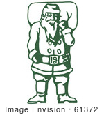 #61372 Clipart Of A Retro Green Santa Holding A Sack Over His Shoulder - Royalty Free Vector Illustration