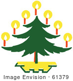 #61379 Clipart Of A Retro Green Christmas Tree With Glowing Candles - Royalty Free Vector Illustration