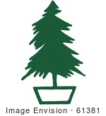 #61381 Clipart Of A Retro Green Potted Live Christmas Tree - Royalty Free Vector Illustration