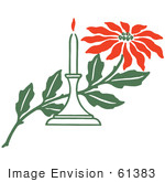 #61383 Clipart Of A Red Poinsettia Flower And Christmas Candle - Royalty Free Vector Illustration