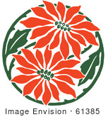 #61385 Clipart Of A Red Christmas Poinsettia Flower Circle - Royalty Free Vector Illustration