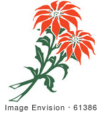 #61386 Clipart Of Two Red Poinsettia Flowers - Royalty Free Vector Illustration