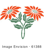 #61388 Clipart Of Two Red Poinsettia Flowers And Crossed Stems - Royalty Free Vector Illustration
