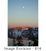 #614 Scenic Photograph Of Crater Lake At Sunset Full Moon