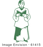 #61415 Clipart Of A Retro Green Christmas Altar Boy Singing - Royalty Free Vector Illustration