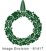 #61417 Clipart Of A Retro Green Christmas Holly Wreath - Royalty Free Vector Illustration