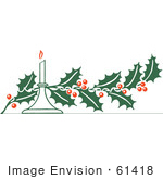 #61418 Clipart Of A Retro Christmas Holly Sprig And Candle - Royalty Free Vector Illustration