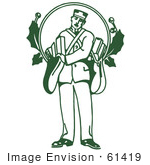 #61419 Clipart Of A Retro Green Christmas Mailman Delivering Packages - Royalty Free Vector Illustration