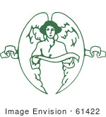 #61422 Clipart Of A Retro Green Christmas Angel Holding A Ribbon Banner That Weaves Through Her Wings - Royalty Free Vector Illustration