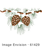 #61429 Clipart Of A Retro Christmas Pinecones And Needles With Snow - Royalty Free Vector Illustration