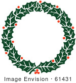 #61431 Clipart Of A Retro Christmas Holly Wreath 3 - Royalty Free Vector Illustration