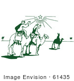 #61435 Clipart Of A Retro Christmas Three Wise Men On Camels Holding Their Arms Up To The North Star - Royalty Free Vector Illustration