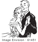 #61451 Retro Clipart Of A Vintage Teenage Couple Dancing At High School Prom In Black And White - Royalty Free Vector Illustration