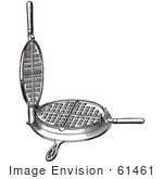 #61461 Retro Clipart Of A Vintage Antique Coal Range Waffle Griddle In Black And White - Royalty Free Vector Illustration