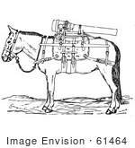 #61464 Retro Clipart Of A Vintage Gun Mule With Weaponry In Black And White - Royalty Free Vector Illustration