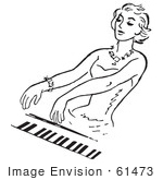 #61473 Retro Clipart Of A Vintage Woman Playing A Pianio In Black And White - Royalty Free Vector Illustration