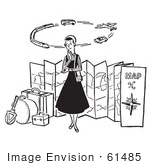 #61485 Retro Clipart Of A Vintage Lady Thinking Of Modes Of Transportation To Embark On Her Traveling Journeys - Royalty Free Vector Illustration by JVPD