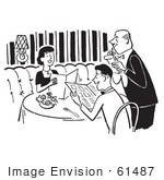 #61487 Retro Clipart Of A Vintage Polite Happy Couple And Waiter Taking Their Order At A Restaurant - Royalty Free Vector Illustration by JVPD