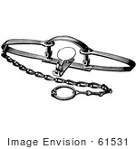 #61531 Clipart Of A Steel Animal Trap For Fox In Black And White - Royalty Free Vector Illustration