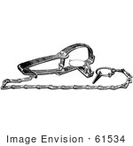 #61534 Clipart Of A Steel Animal Trap For Muskrats In Black And White - Royalty Free Vector Illustration