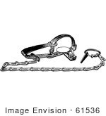 #61536 Clipart Of A Steel Animal Trap For Gophers In Black And White - Royalty Free Vector Illustration