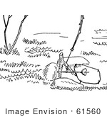 #61560 Clipart Of A Rabbit Snare Trap In Black And White - Royalty Free Vector Illustration