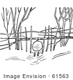 #61563 Clipart Of A Snowshoe Rabbit Snare Trap In Black And White - Royalty Free Vector Illustration