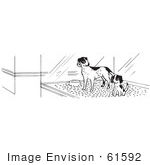 #61592 Clipart Of Puppies In A Pet Store Window In Black And White - Royalty Free Vector Illustration